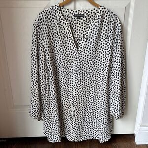 Adrianna Papell blouse 3/4 sleeve Black White Polka Dot neutral Top Women 1X EUC